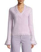 Scalloped V-neck Wool Tassel-cuff