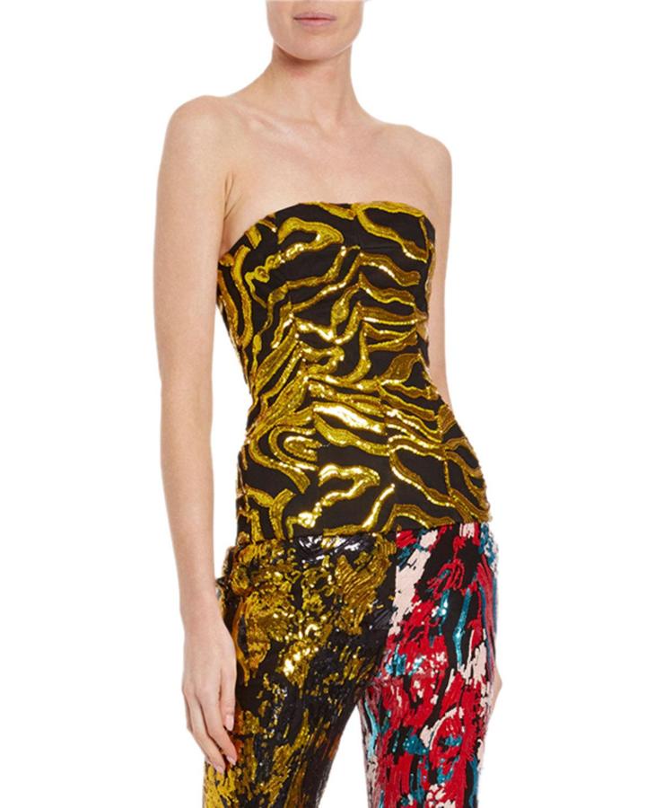 Vine Sequined Strapless Bustier Top