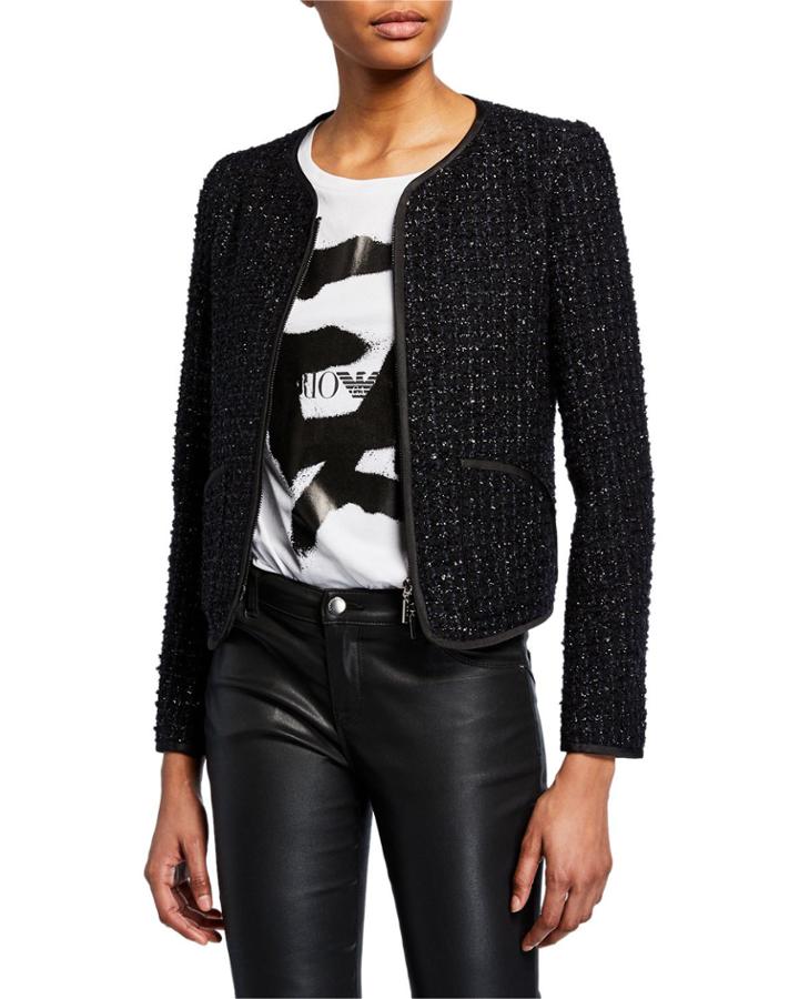 Shimmer Tweed Zip-front Jacket