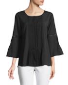 3/4-bell Sleeve Pleated Blouse