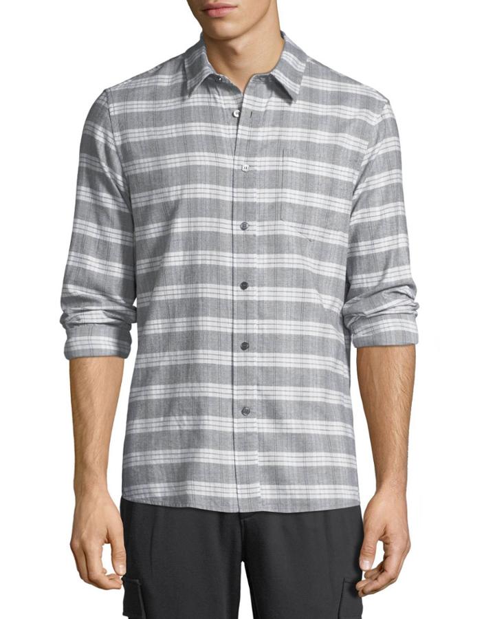 Men's Straight-hem Plaid Button-down