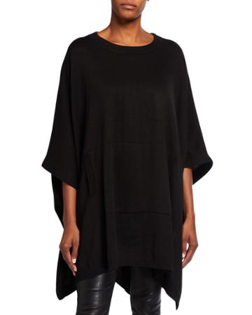 Rib Trim Handkerchief-hem Poncho