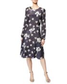 Falling Flower Silk Puff-sleeve Dress