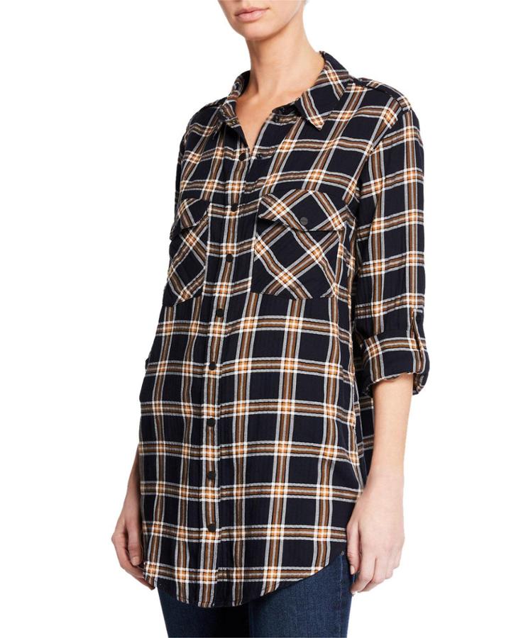 Main St. Boyfriend Button-front Plaid Tunic