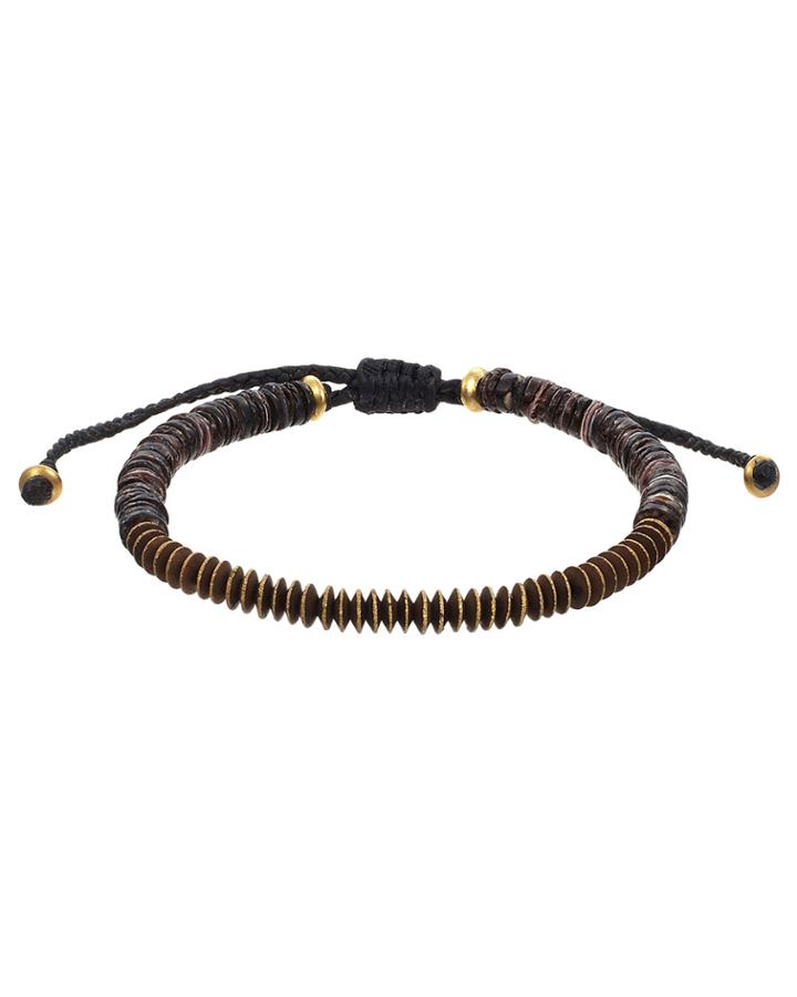 Mach Speed Men's Disk-bead Pull-cord Bracelet, Brown