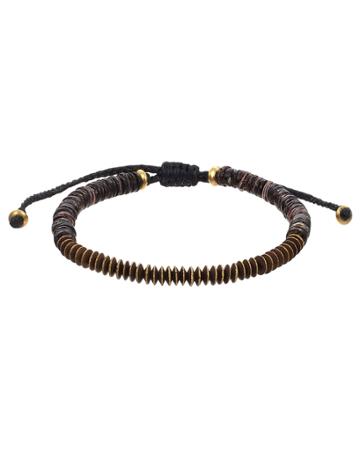 Mach Speed Men's Disk-bead Pull-cord Bracelet, Brown