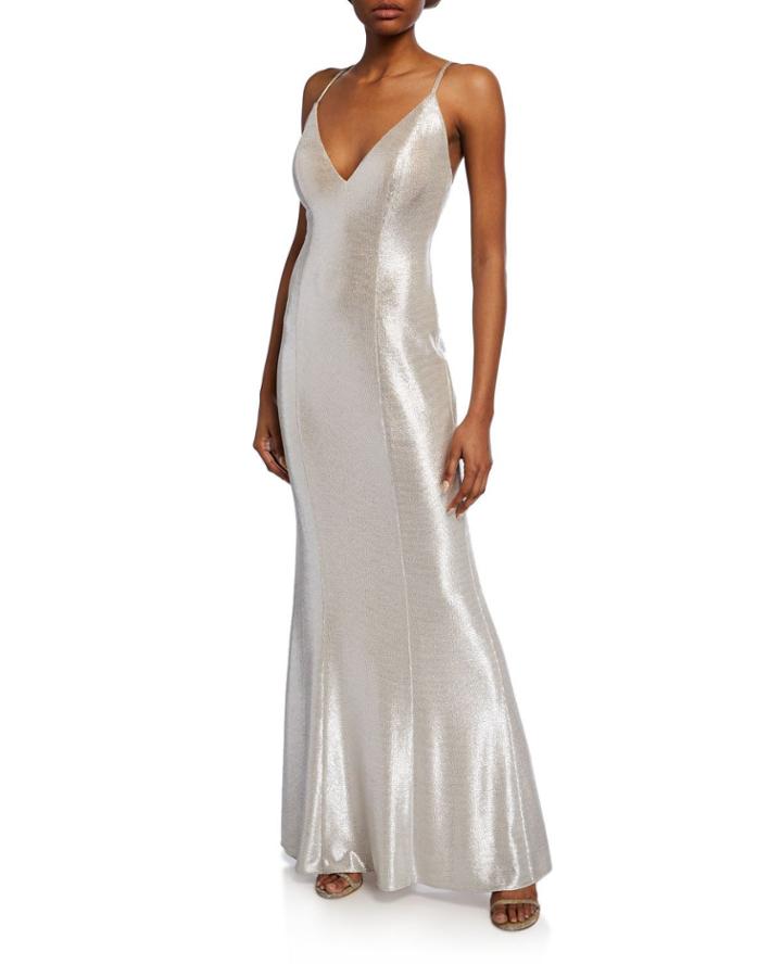 Metallic V-neck Sleeveless Foiled Knit