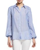 Blouson-sleeve Button-front Top