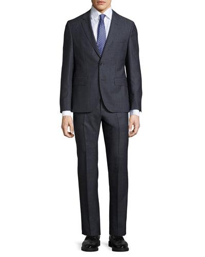 John Check-print Two-piece Suit, Dark Blue