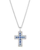 18k White Gold Diamond & Sapphire Cross Necklace
