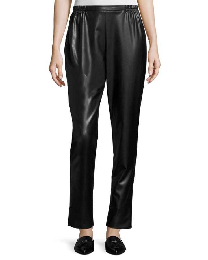 Petite Bi-stretch Faux-leather Pants, Black