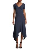 Reva Twist-front Short-sleeve A-line Rib-knit Dress