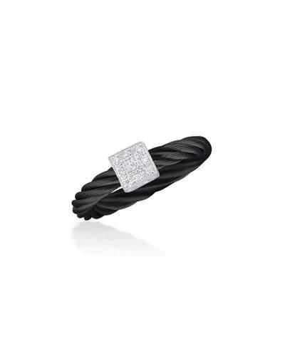 Noir Black Cable Ring W/ Square Diamond Station,