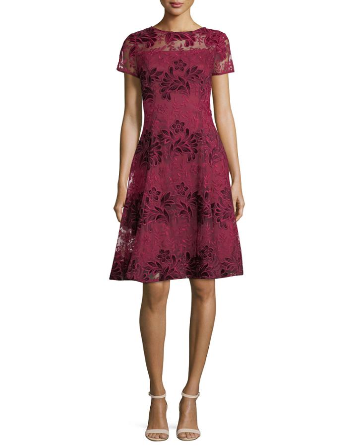 Short-sleeve Floral Lace Cocktail Dress