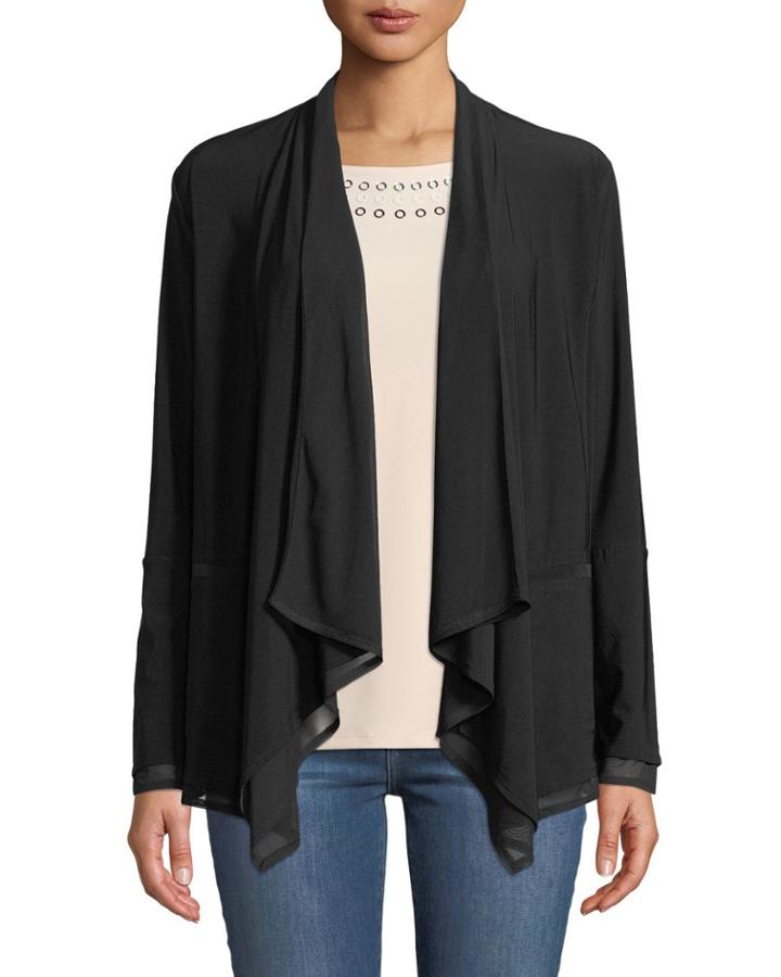 Mesh-trimmed Drape Jersey Cardigan