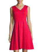 Paneled Fit-and-flare Dress, Rouge