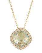 14k Gold Diamond & Topaz Cushion Pendant Necklace