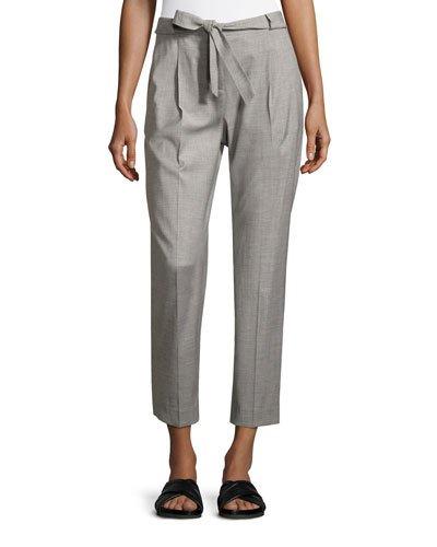 Rimini Tie-front Straight Ankle Pants, Gray