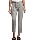 Rimini Tie-front Straight Ankle Pants, Gray