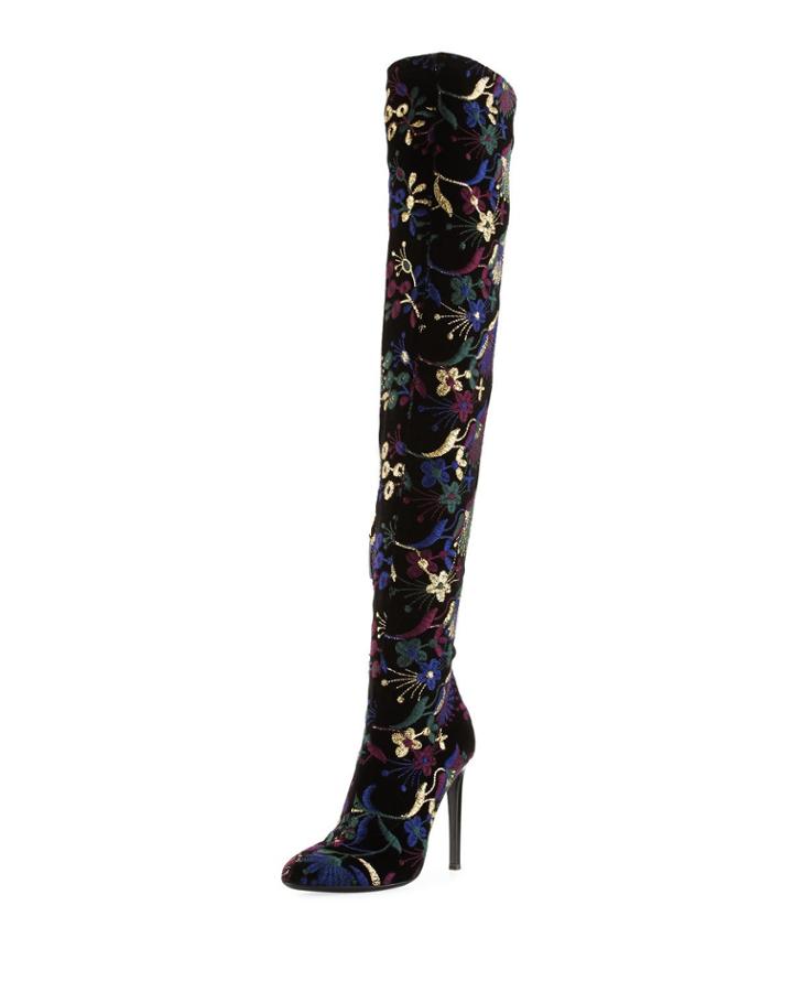 Floral Jacquard Over-the-knee Boot