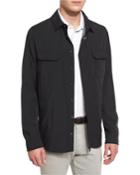 Snap-front Long-sleeve Shirt Jacket, Black