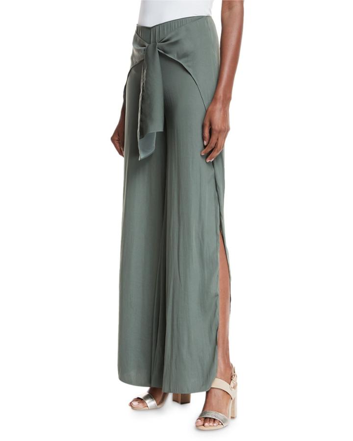 Buck Tie-front Wide-leg Pants