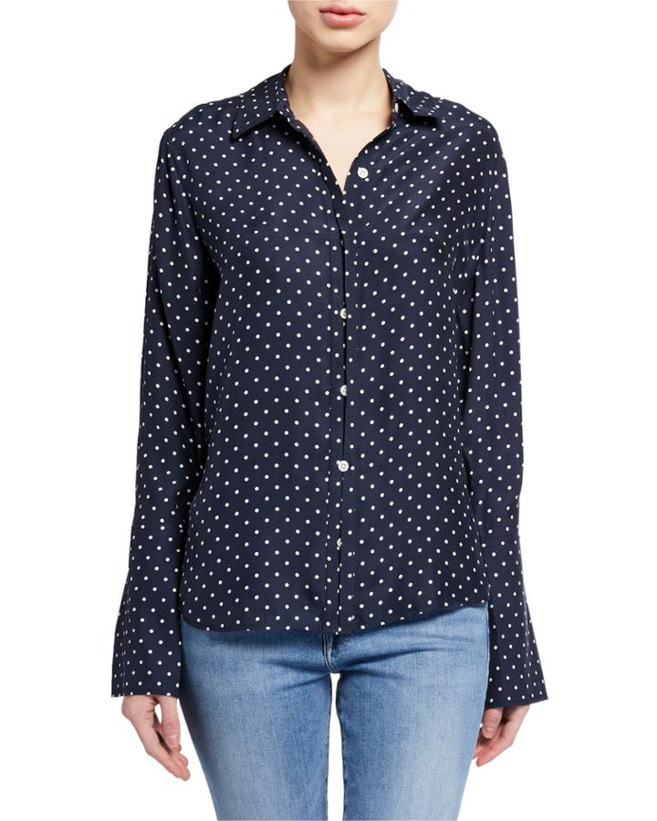 Clean Dot-print Pajama Button-front Blouse