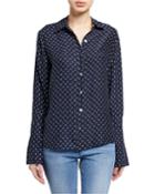 Clean Dot-print Pajama Button-front Blouse