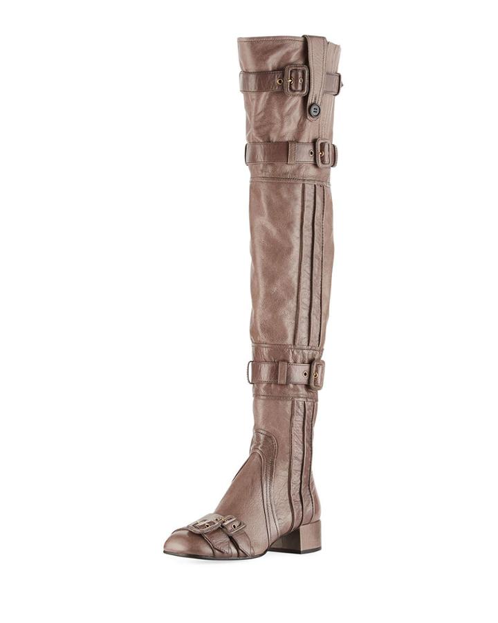Multi-buckle Leather Over-the-knee Boot