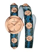 28mm Medusa Leather Double-wrap Watch, Blue