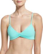 Ruched-center Tie-back Swim Top, Turquoise