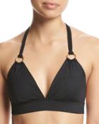 Raquel O-ring Halter Swim Top, Black