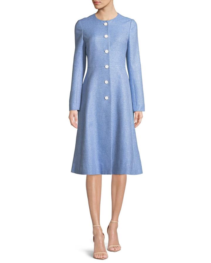 Seamed Flared Button-front Woven Top Coat