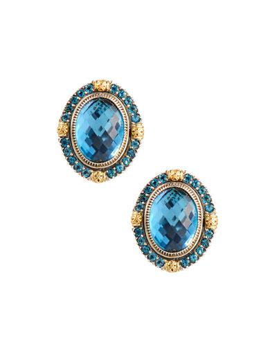 Thalassa Oval Blue Topaz Clip Earrings