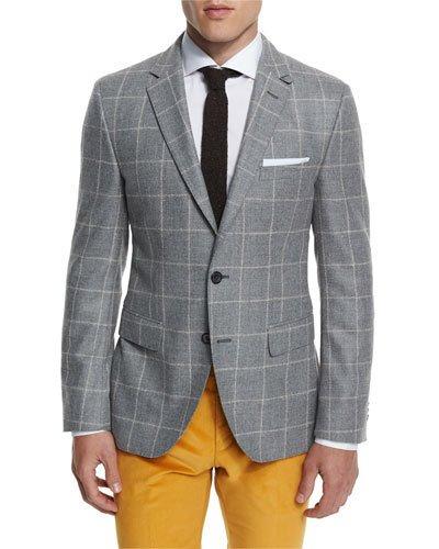 Jayson Windowpane Two-button Sport Coat, Gray