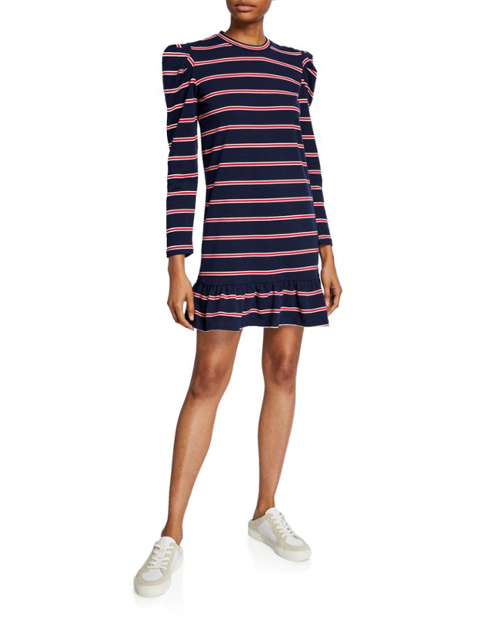 Kinetic Striped Long-sleeve Ruffle-hem Dress