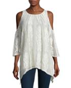 Risette Cold-shoulder Bouquet-embroidered Top