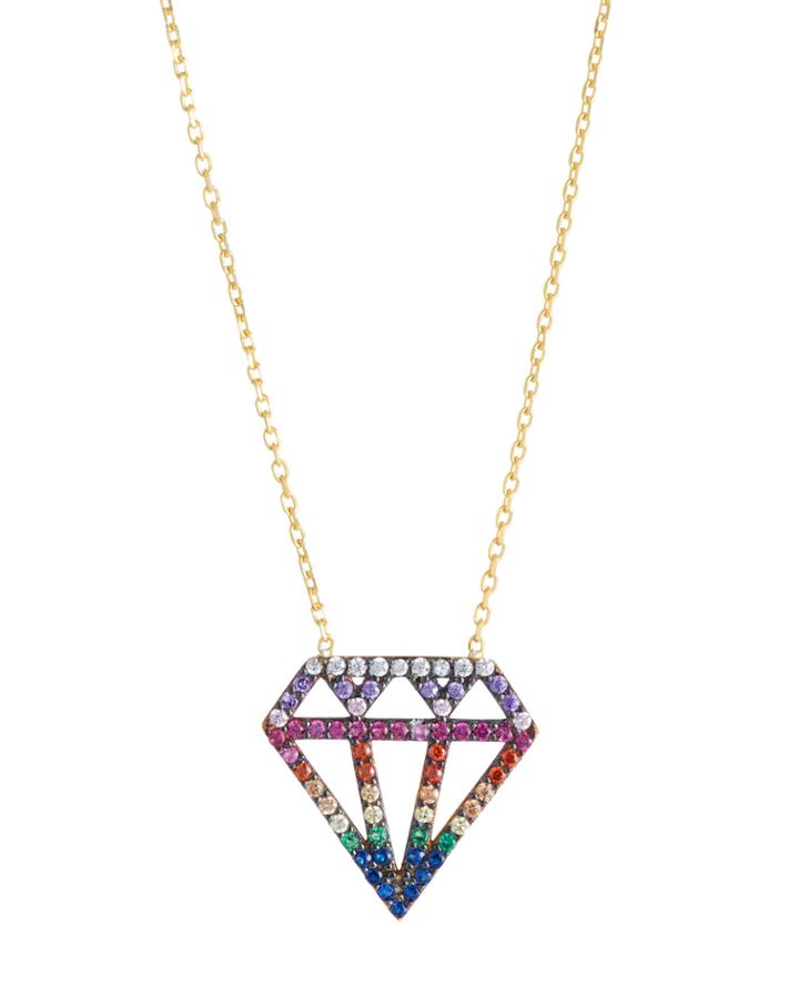 Stella Diamond Outline Shape Rainbow Pendant Necklace