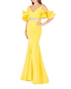 Cold-shoulder Ruffle Sleeve Trumpet Gown