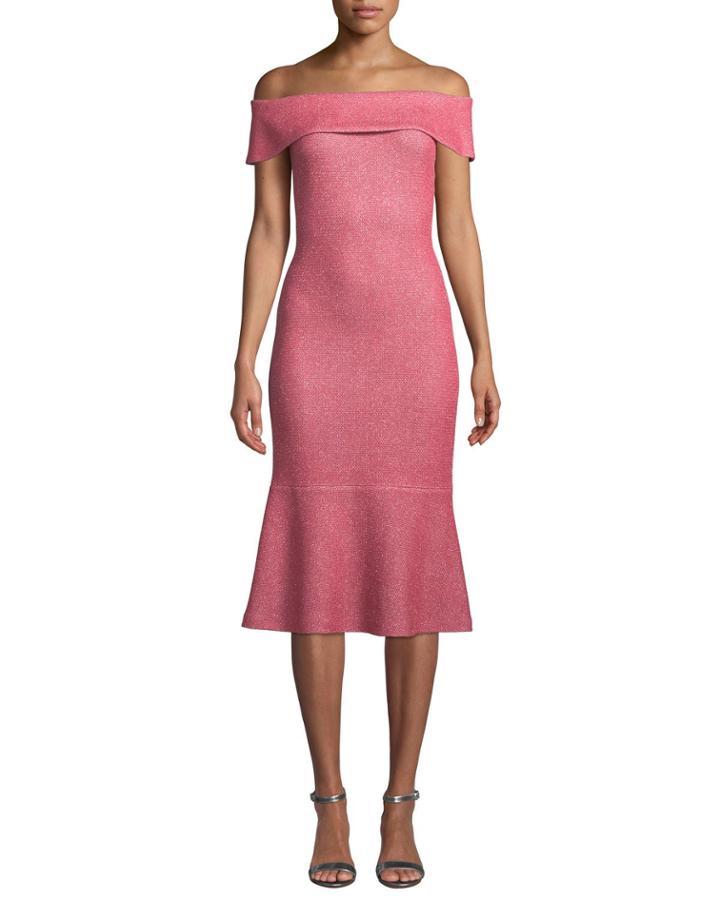 Links Sequin-knit Off-the-shoulder Flounce Dress