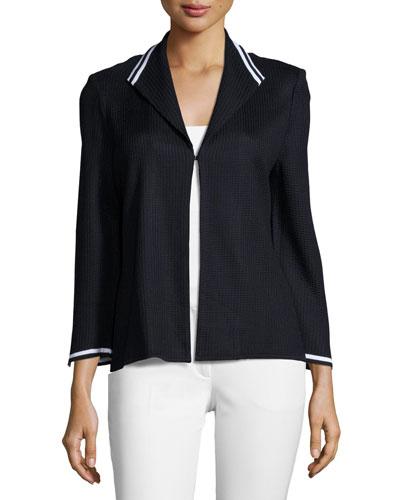 Contrast-trim Mesh-knit Jacket, Black/white
