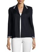 Contrast-trim Mesh-knit Jacket, Black/white