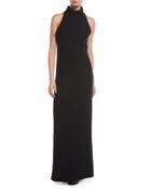 Sleeveless Turtleneck Silk Gown, Black