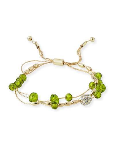 Crystal-beaded Pull-tie Bracelet, Green