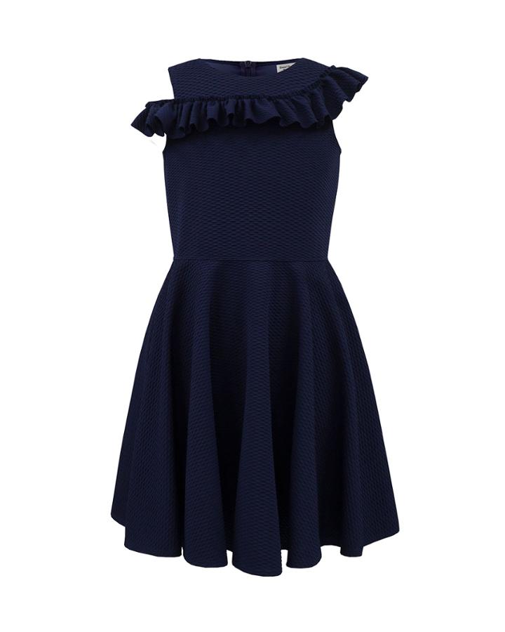 Asymmetric Ruffle One-shoulder Knit Dress,