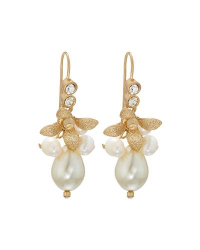 Floral Crystal & Simulated Pearl Drop Earrings