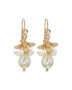 Floral Crystal & Simulated Pearl Drop Earrings