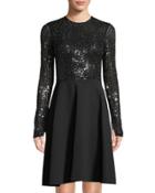 Sequined Long-sleeve Fit & Flare Dress