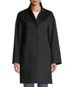 Snap-button Wool-blend Cocoon Coat, Black