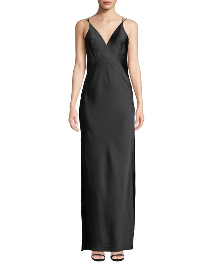 Raven Satin V-neck Strappy Column Dress